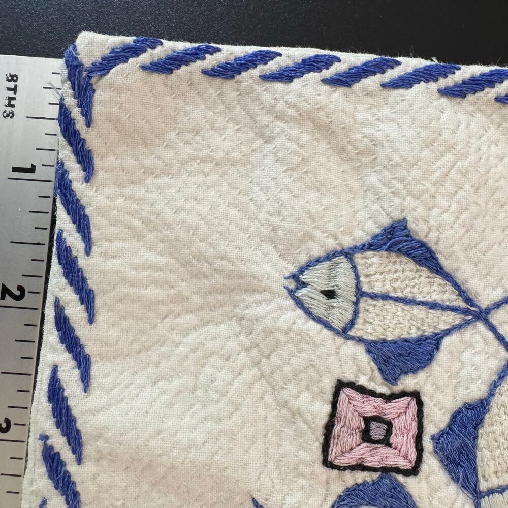 Vintage Cross Stitch Embroidered Fish Pillow Case Square 15X15" Handmade Beach - Picture 6 of 8